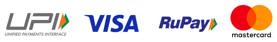 Accepted payment methods including UPI, Visa, RuPay and Mastercard