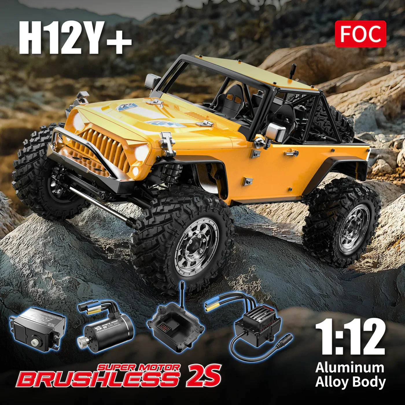 MJX Hyper Go H12Y Plus 1:12 Brushless Crawler - Yellow side view