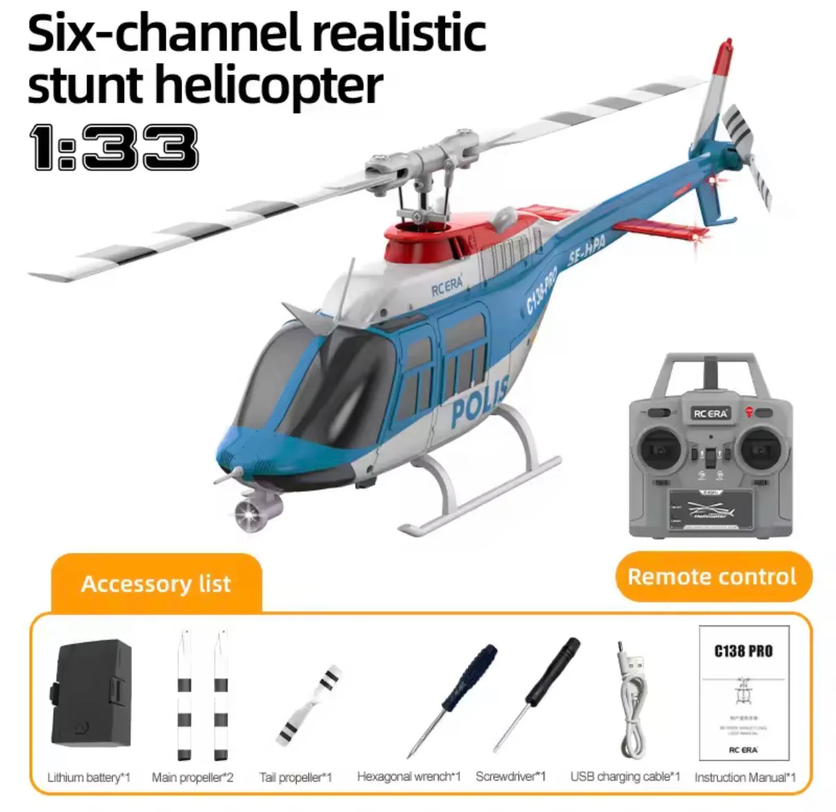 RC ERA C138 Pro Bell 206 1:33 Brushless 6CH Helicopter front view