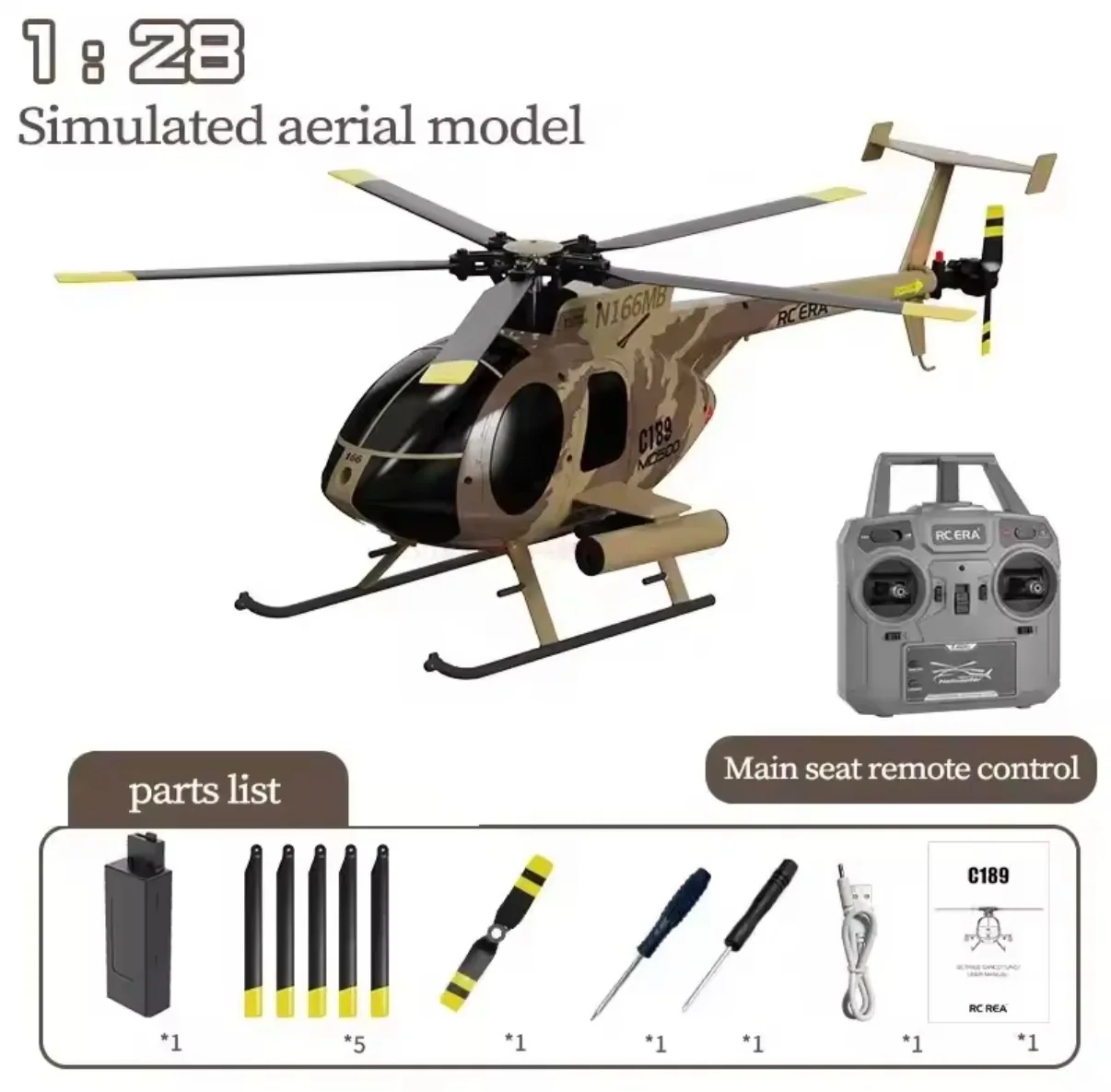 RC ERA C189 MD500 Bird 1:28 Brushless RTF Helicopter side view