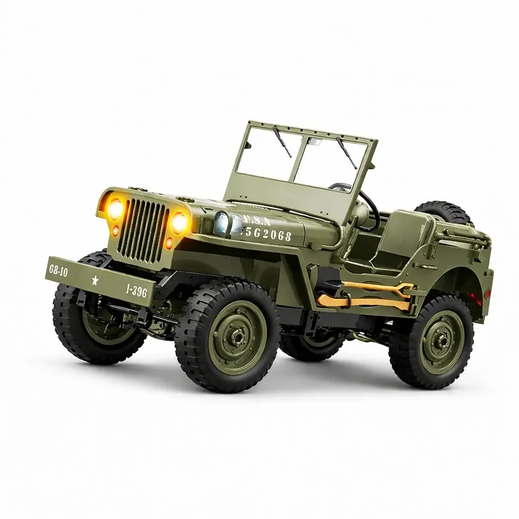 Willys Military RC Jeep Green with Canvas Cover & Winch package view