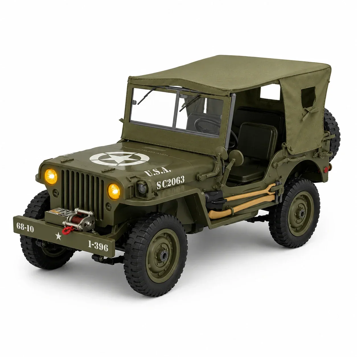 Willys Military RC Jeep Green with Canvas Cover & Winch detail view
