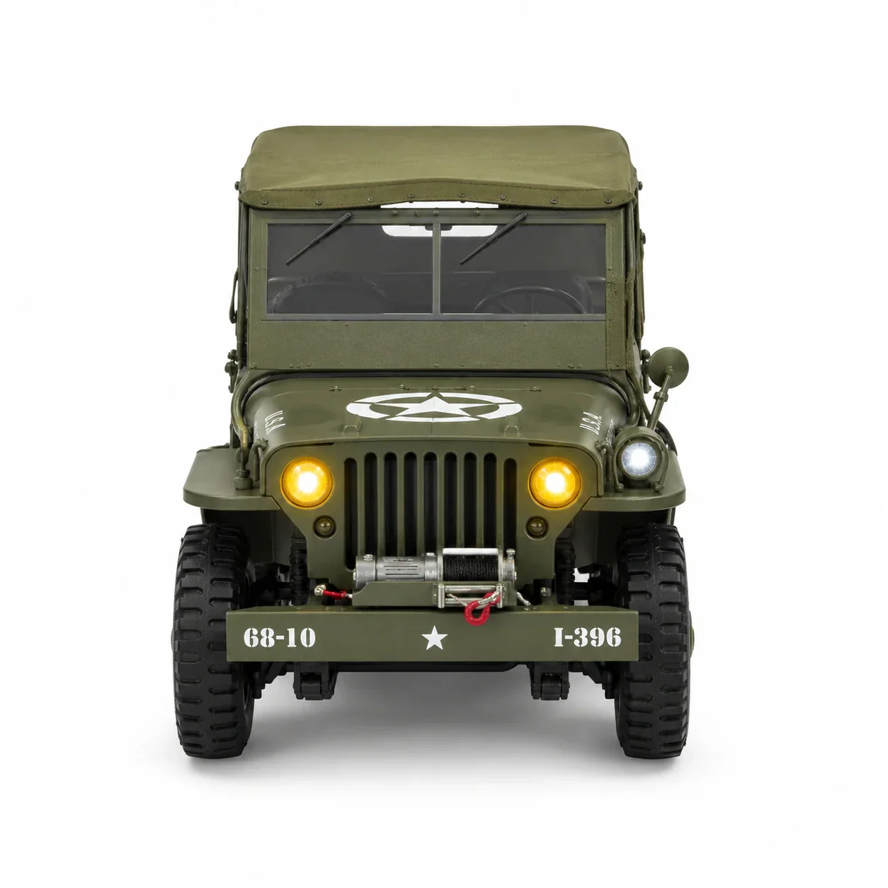 Willys Military RC Jeep Green with Canvas Cover & Winch front view