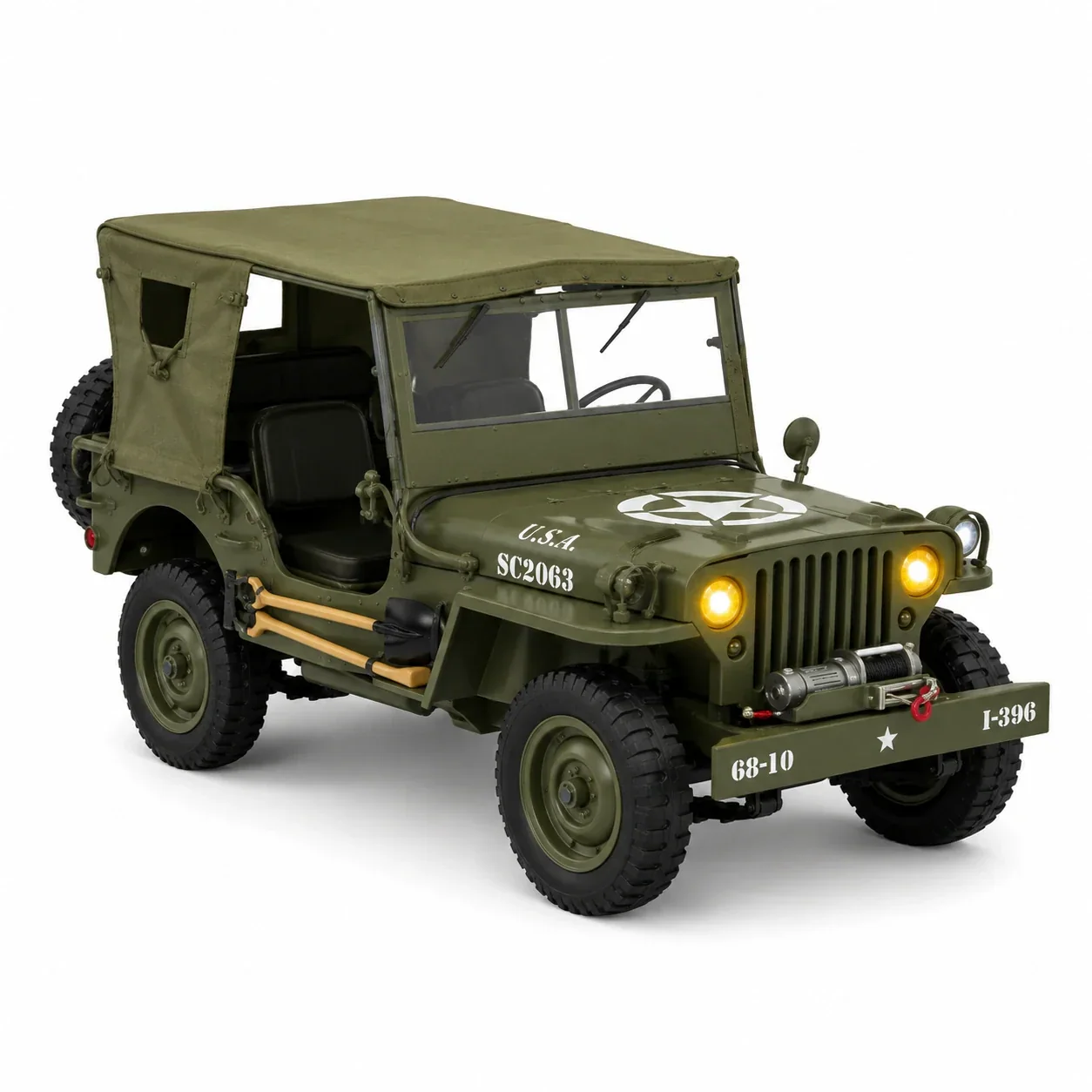 Willys Military RC Jeep Green with Canvas Cover & Winch side view