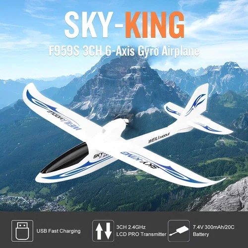 WLtoys F959S Sky King 3CH 6-Axis RTF RC Glider front view