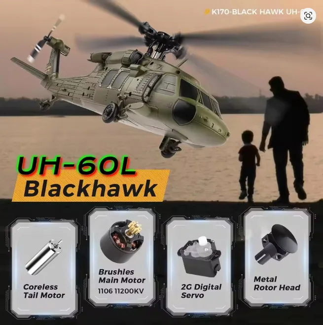 WLtoys K170 UH-60L Black Hawk Brushless RC Helicopter side view