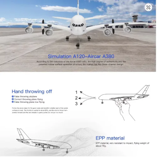 WLtoys XK A120 RC Plane 3CH 2.4G A380 EPP RTF Aircraft detail view