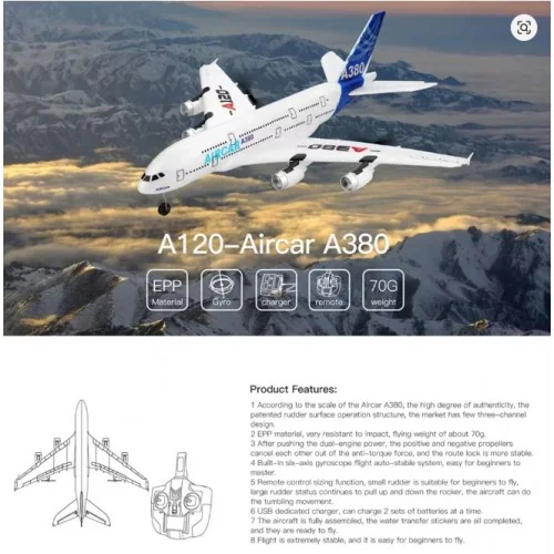 WLtoys XK A120 RC Plane 3CH 2.4G A380 EPP RTF Aircraft side view